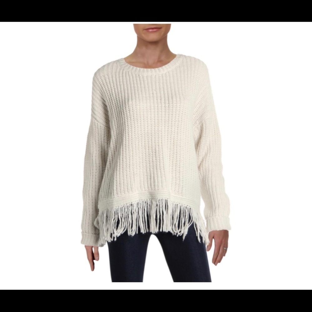 Aqua Bloomingdale’s Ribbed Knit Fringed Sweater